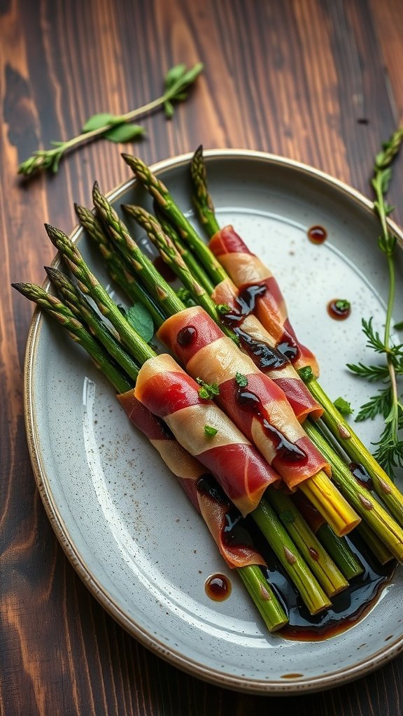 a plate of prosciutto-wrapped asparagus